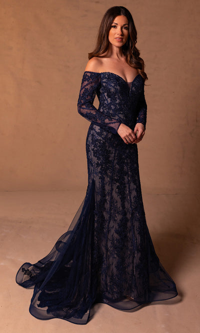 Rachel Allan RB8192 - Long Sleeve Embroidered Tulle Gown Mother of the Bride Dresses