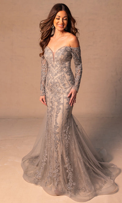 Rachel Allan RB8192 - Long Sleeve Embroidered Tulle Gown Mother of the Bride Dresses