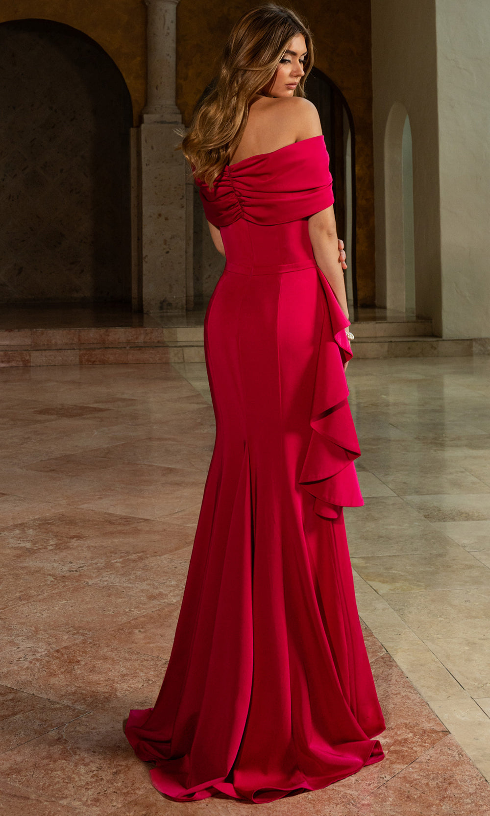 Rachel Allan RB8202 - Pleated Off Shoulder Formal Dress Formal Gowns in Berry