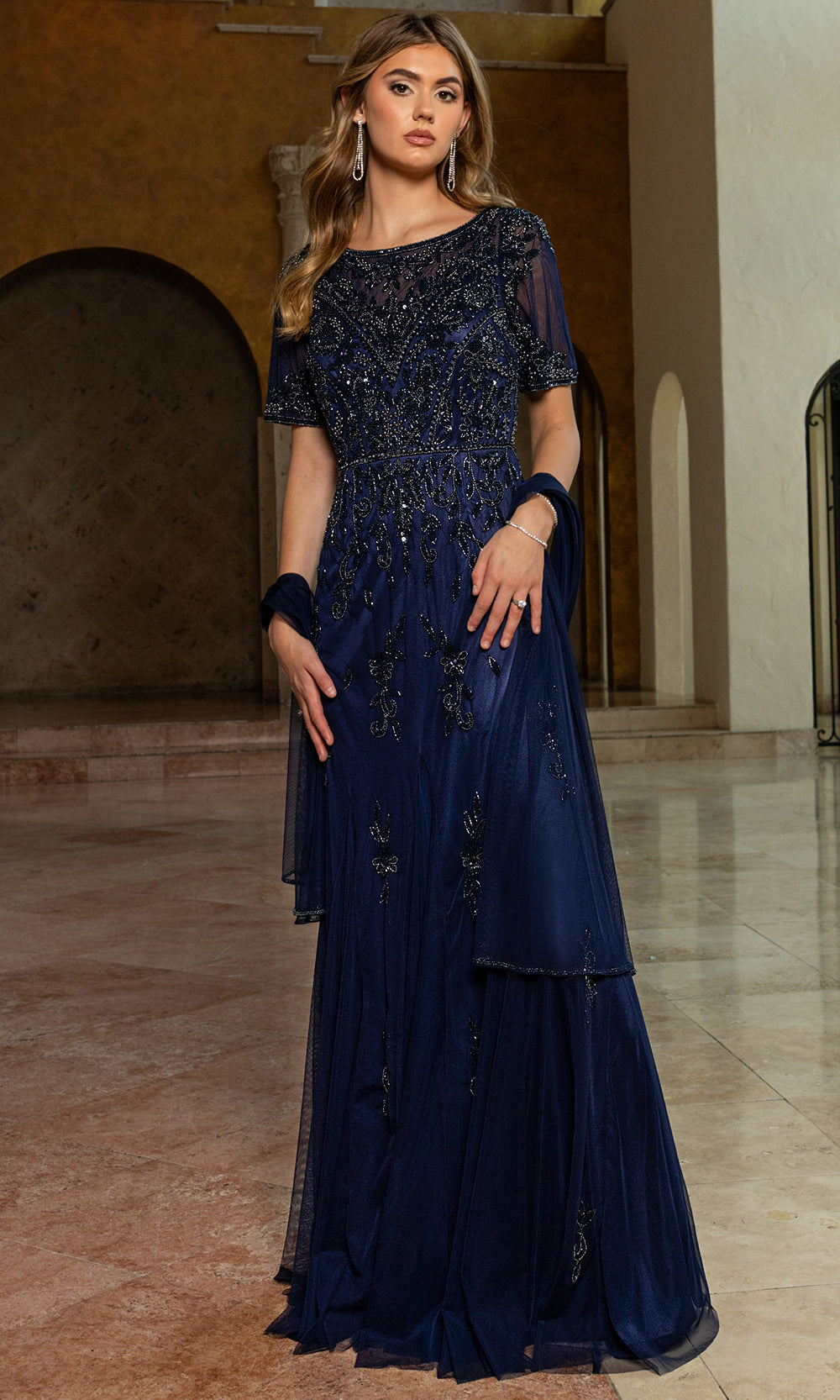 Rachel Allan RB8205 - Elegant Beaded Formal Dress Mother of the Bride Dresses in Navy