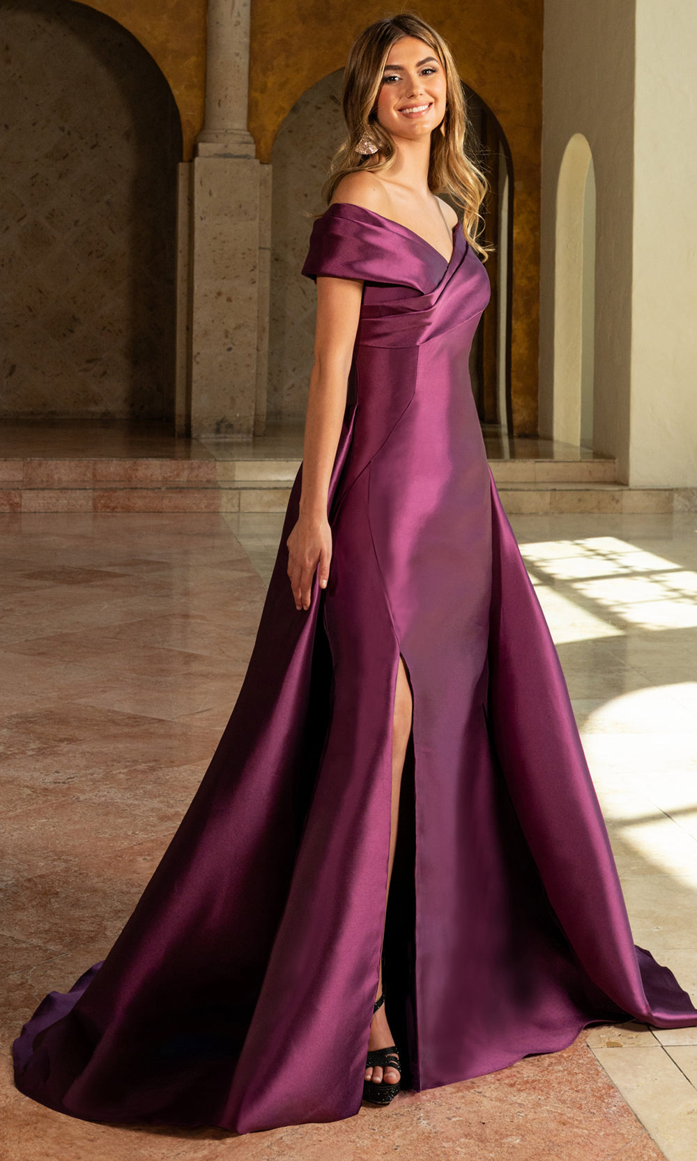 Rachel Allan RB8206 - Classic Off Shoulder Formal Dress Formal Gowns in Aubergine