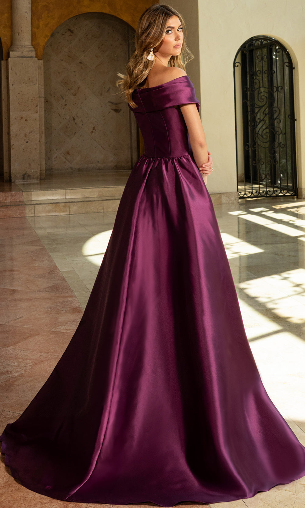 Rachel Allan RB8206 - Classic Off Shoulder Formal Dress Formal Gowns in Aubergine