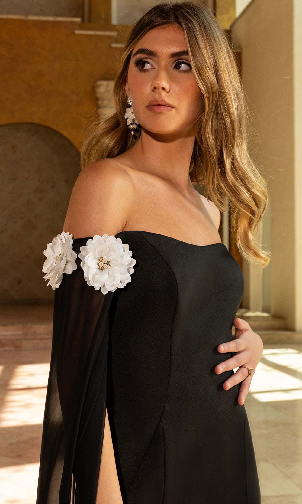 Rachel Allan RB8208 - Floral Accent Formal Dress Formal Gowns in Black Ivory