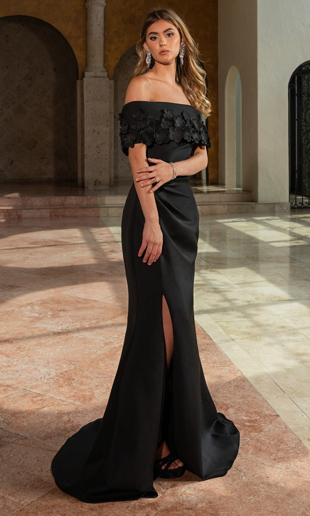 Rachel Allan RB8217 - Fitted Evening Dress with Slit Formal Gowns in Black