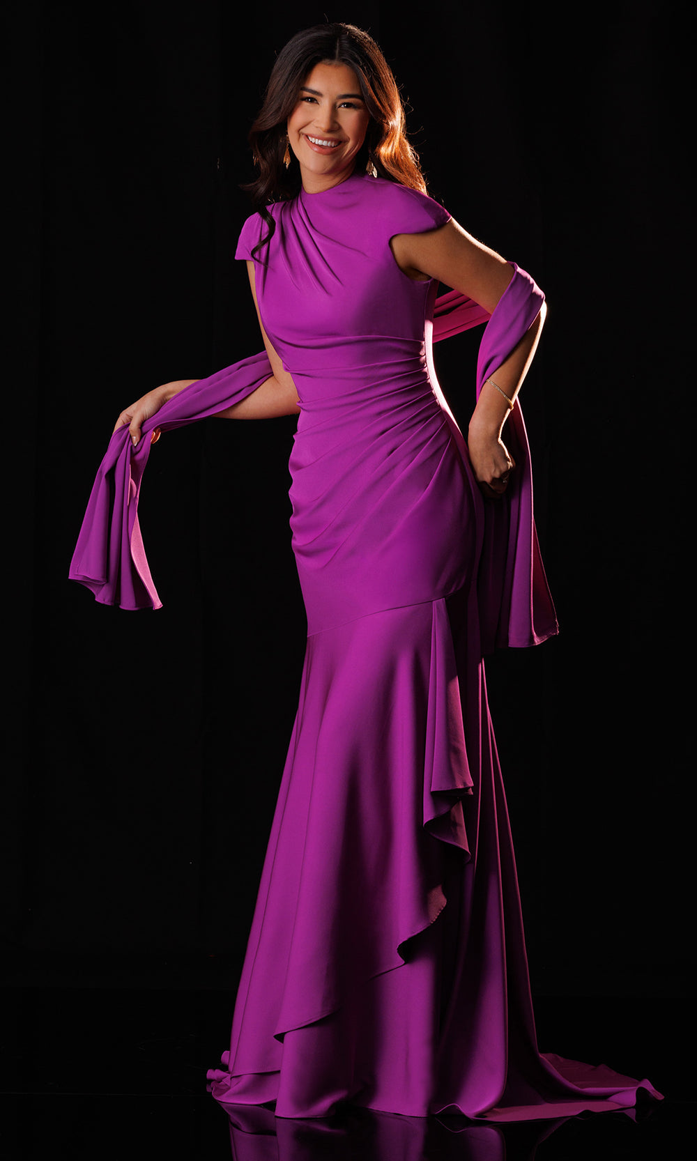 Rachel Allan Bridal RB8228 - Cap Sleeve Side Ruffle Crepe Gown Mother of the Bride Dresses in Purple    