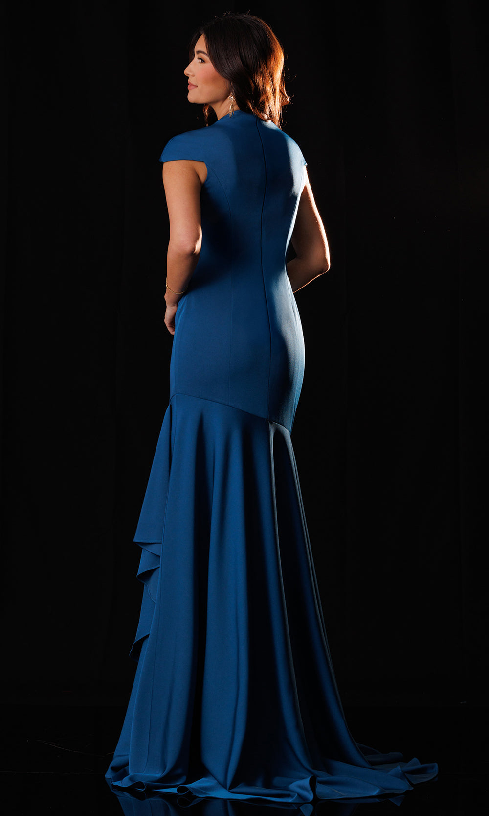Rachel Allan Bridal RB8228 - Cap Sleeve Side Ruffle Crepe Gown Mother of the Bride Dresses in Blue    