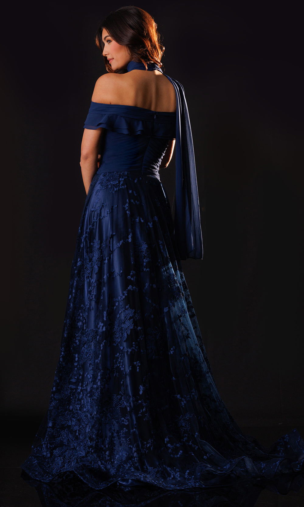 Rachel Allan Bridal RB8230 - Pleated Straight Neck Embroidered Tulle Gown Mother of the Bride Dresses in Blue    