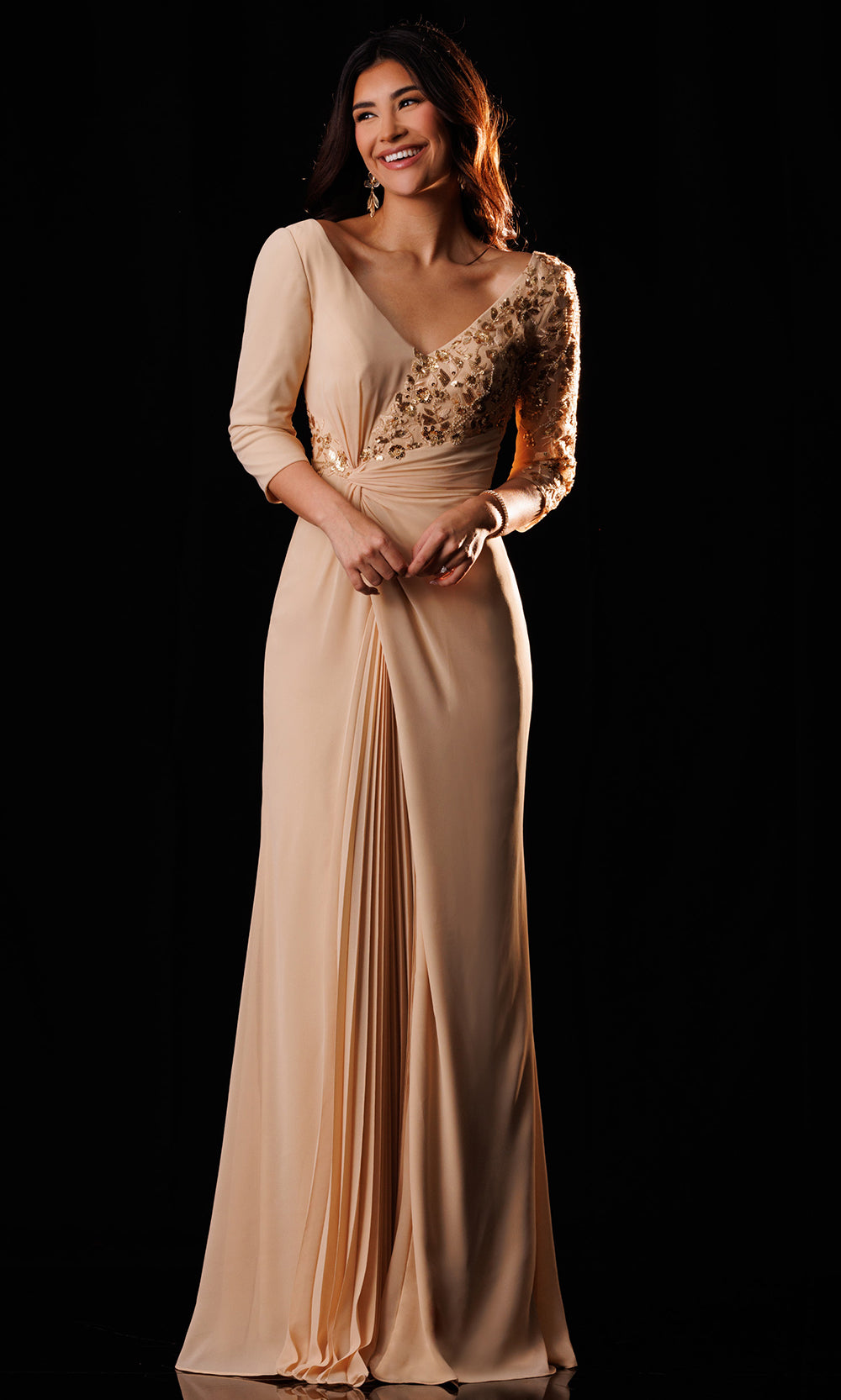 Rachel Allan Bridal RB8232 - Beaded Lace Three-Quarter Sleeve Gown Mother of the Bride Dresses in Neutral    