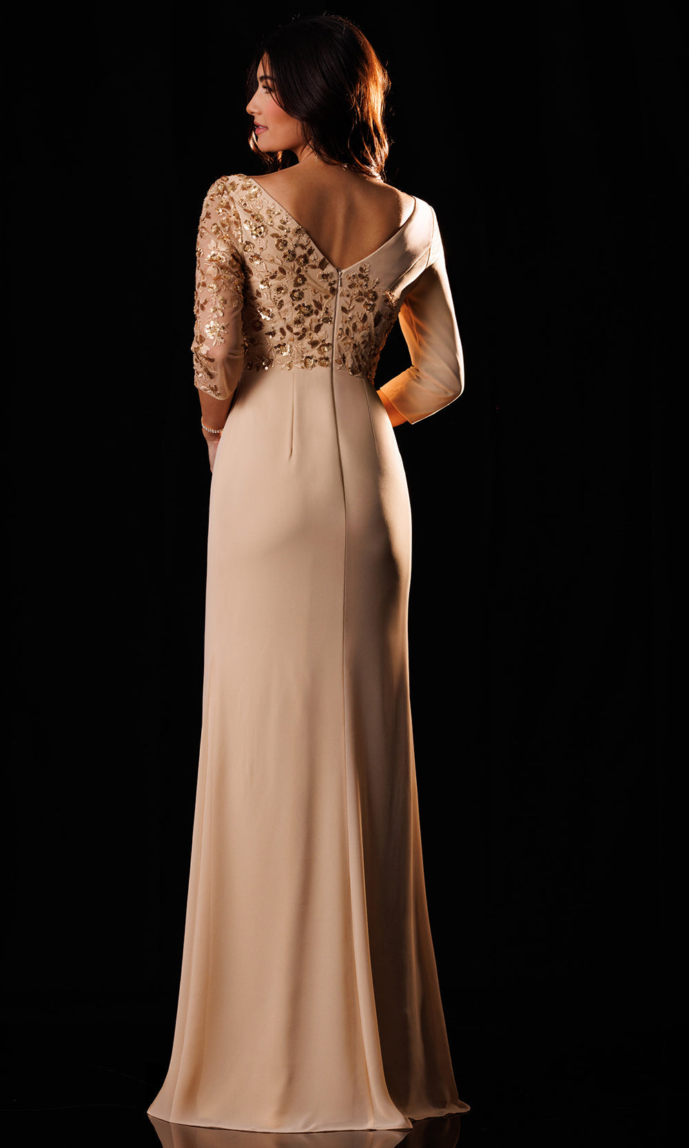 Rachel Allan Bridal RB8232 - Beaded Lace Three-Quarter Sleeve Gown Mother of the Bride Dresses in Neutral    