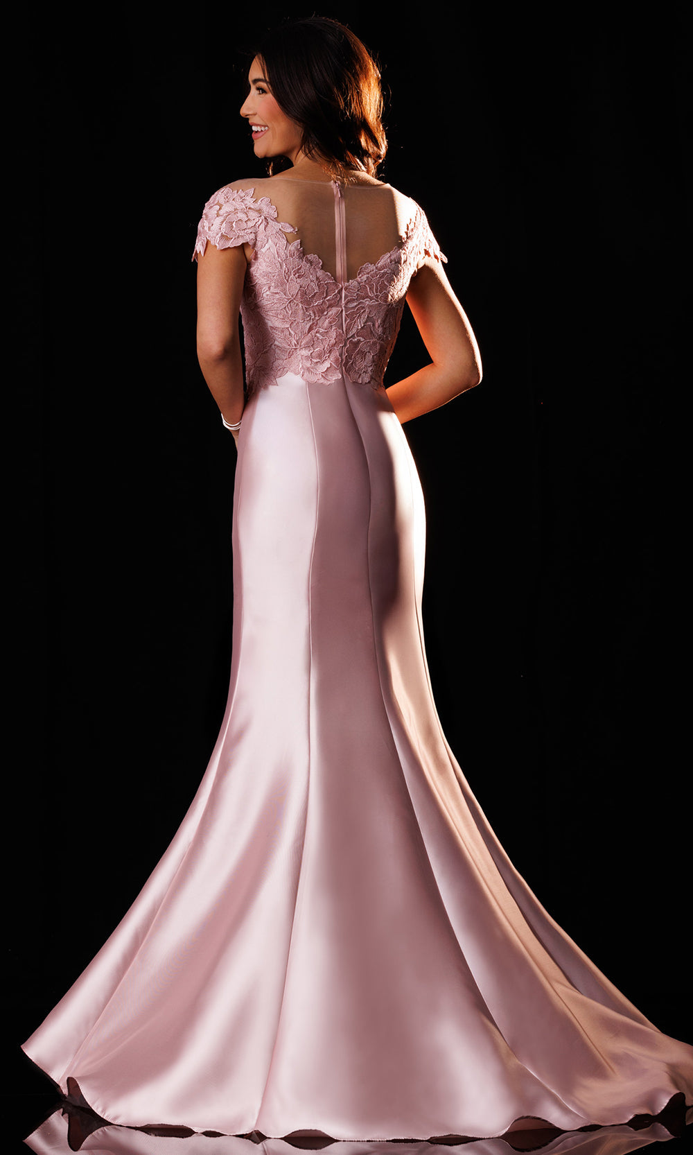 Rachel Allan Bridal RB8233 - Illusion Neckline Mermaid Mikado Gown Mother of the Bride Dresses in In Pink Gold  