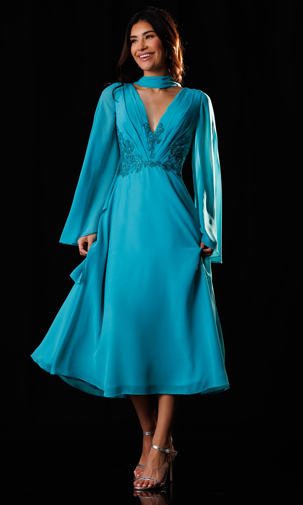 Rachel Allan Bridal RB8234 - Lace Applique Embellished Midi Dress Wedding Guest in Green    