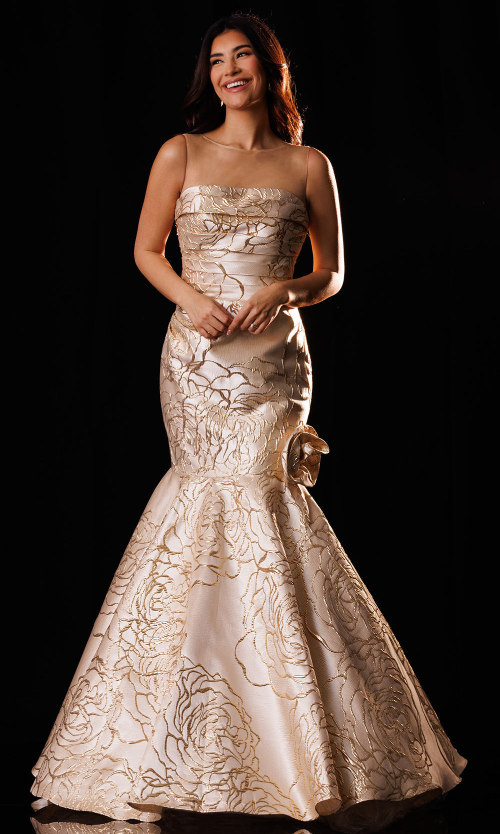 Rachel Allan Bridal RB8236 - Floral Texture Mermaid Keyhole Back Gown Mother of the Bride Dresses in Gold    