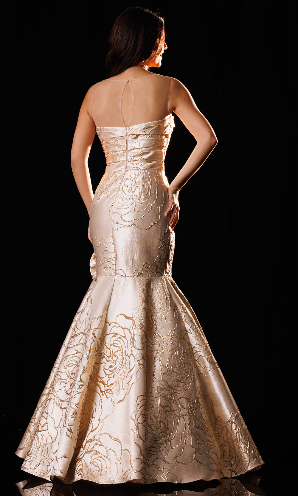 Rachel Allan Bridal RB8236 - Floral Texture Mermaid Keyhole Back Gown Mother of the Bride Dresses in Gold    