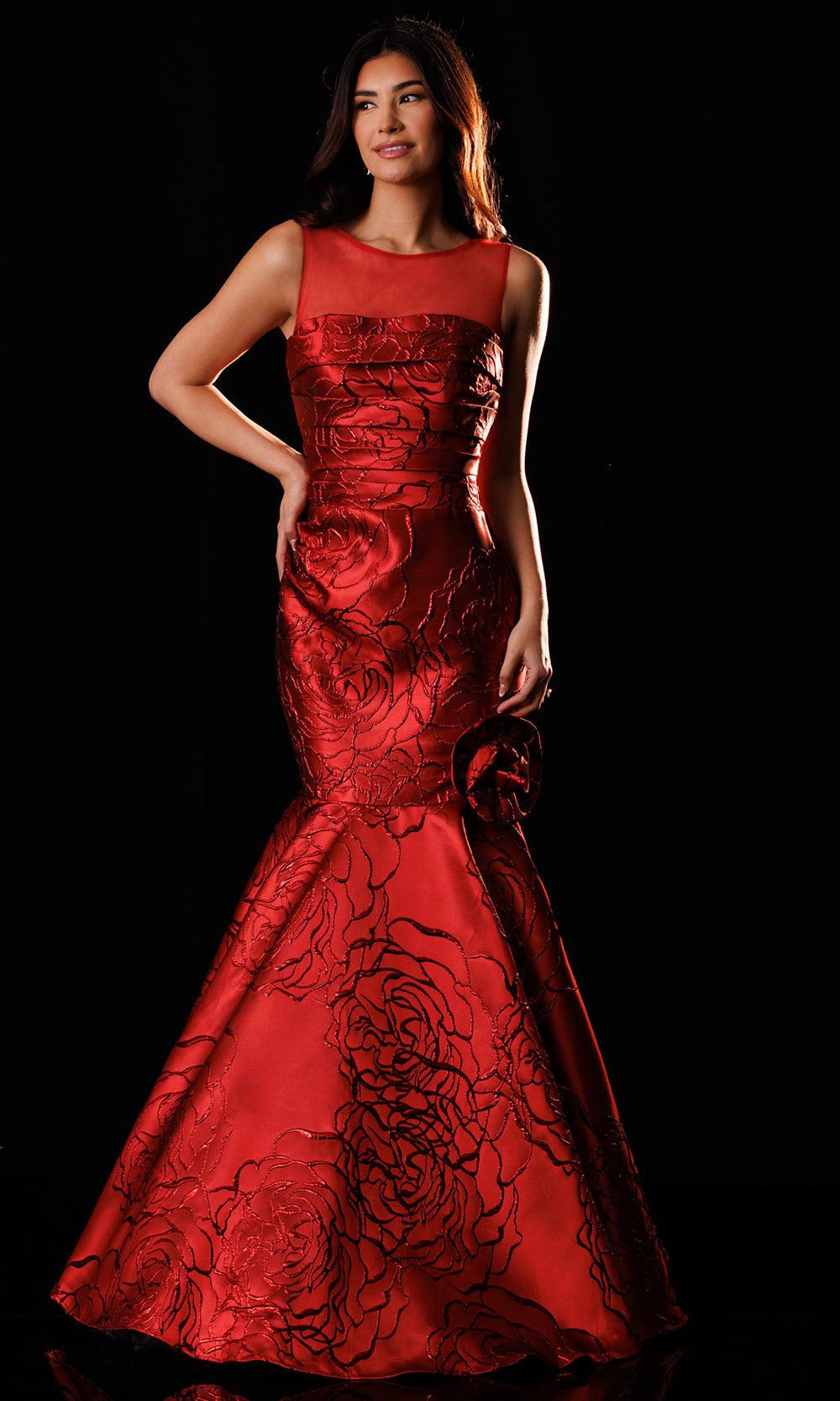 Rachel Allan Bridal RB8236 - Floral Texture Mermaid Keyhole Back Gown Mother of the Bride Dresses in Red    