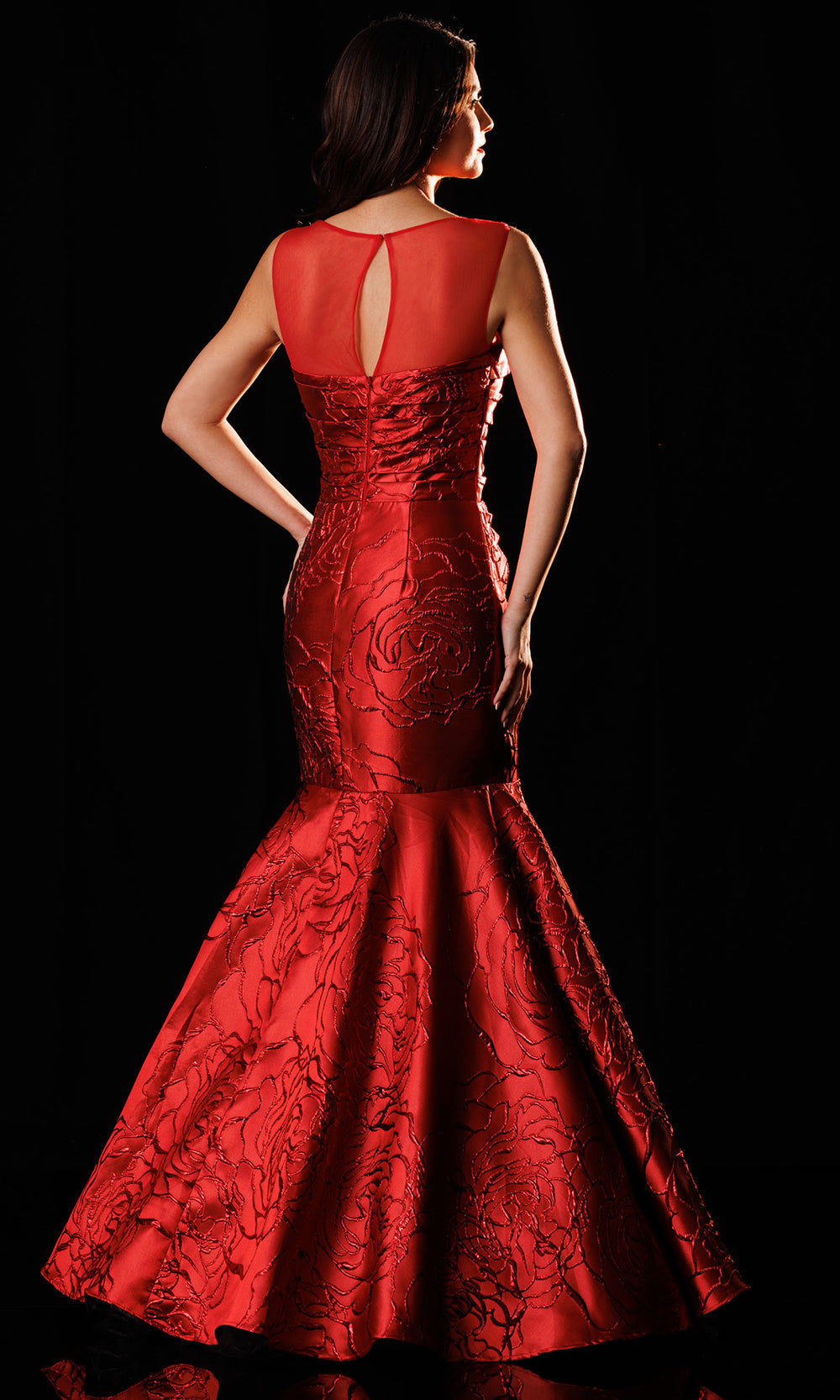 Rachel Allan Bridal RB8236 - Floral Texture Mermaid Keyhole Back Gown Mother of the Bride Dresses in Red    
