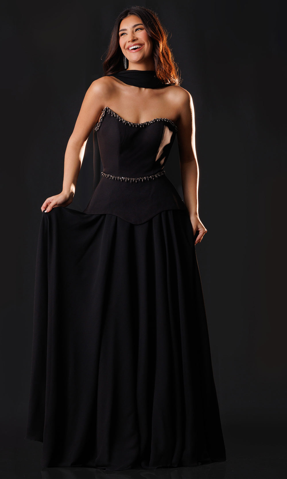 Rachel Allan Bridal RB8237 - Strapless Peplum Flowing Chiffon Gown Formal Gowns in Black    