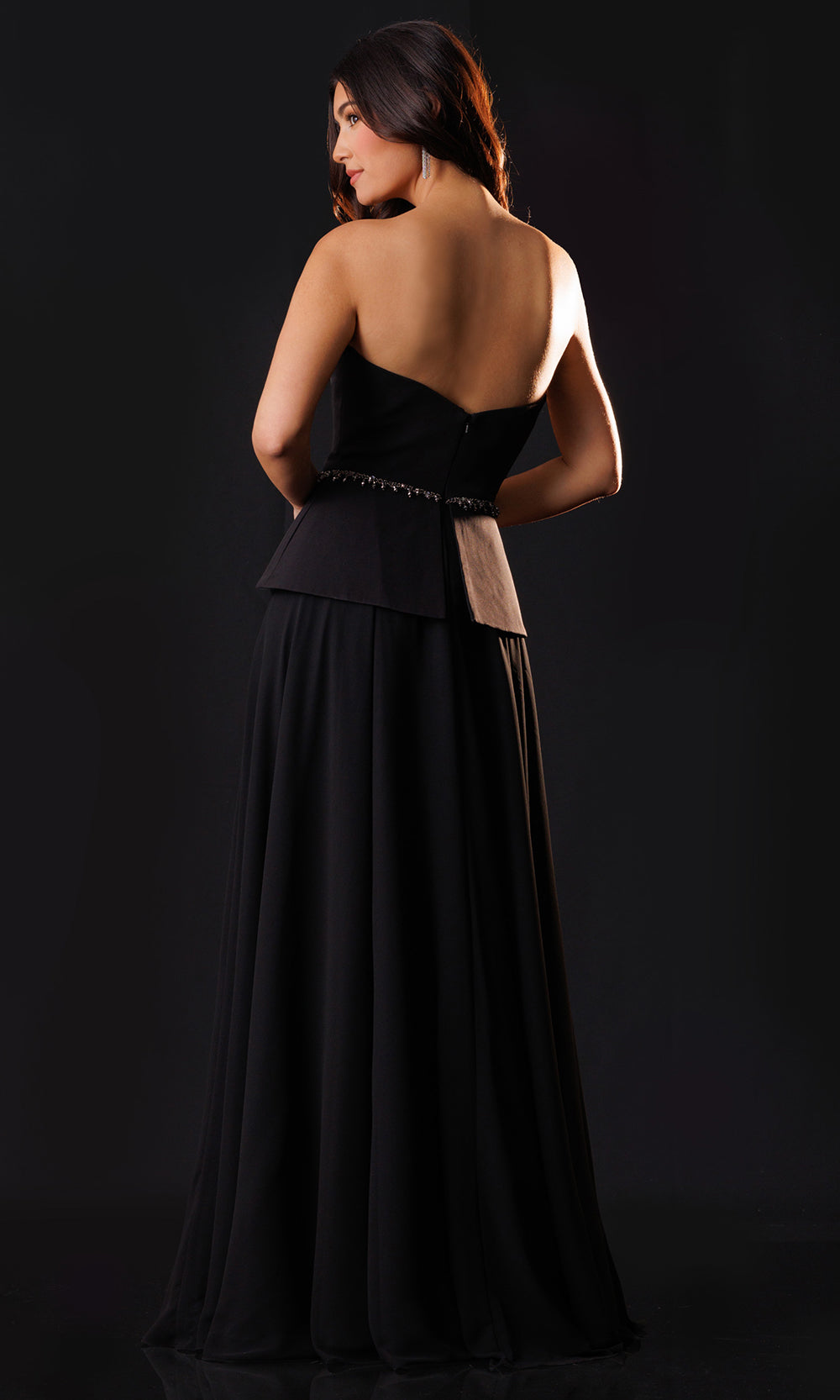 Rachel Allan Bridal RB8237 - Strapless Peplum Flowing Chiffon Gown Formal Gowns in Black    