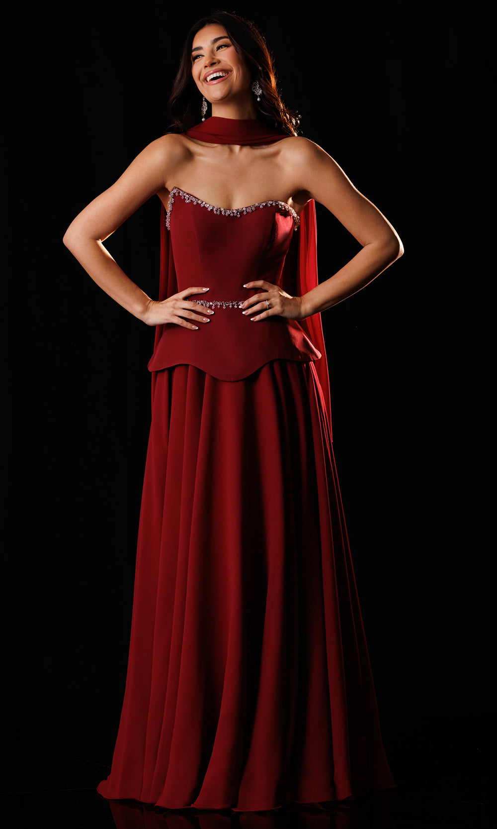 Rachel Allan Bridal RB8237 - Strapless Peplum Flowing Chiffon Gown Formal Gowns in Red    