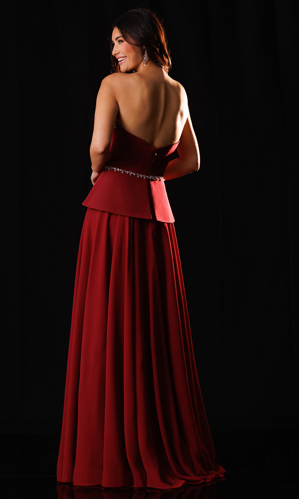 Rachel Allan Bridal RB8237 - Strapless Peplum Flowing Chiffon Gown Formal Gowns in Red    