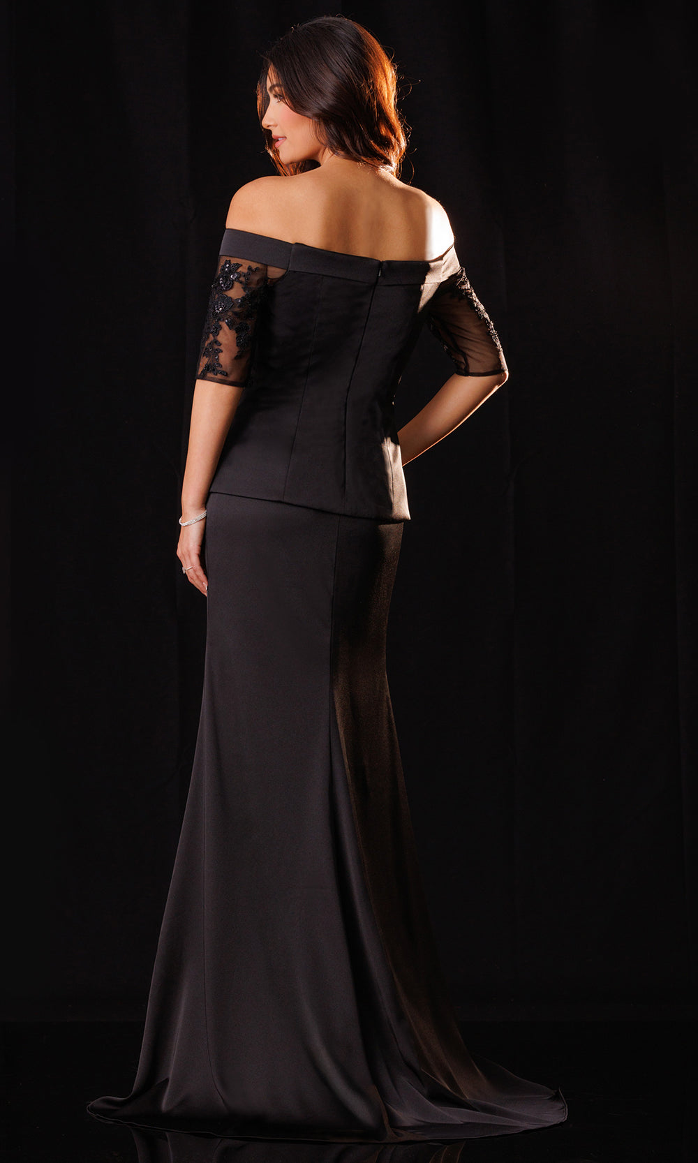Rachel Allan Bridal RB8240 - Sparkling Applique Off Shoulder Crepe Gown Mother of the Bride Dresses in Black    