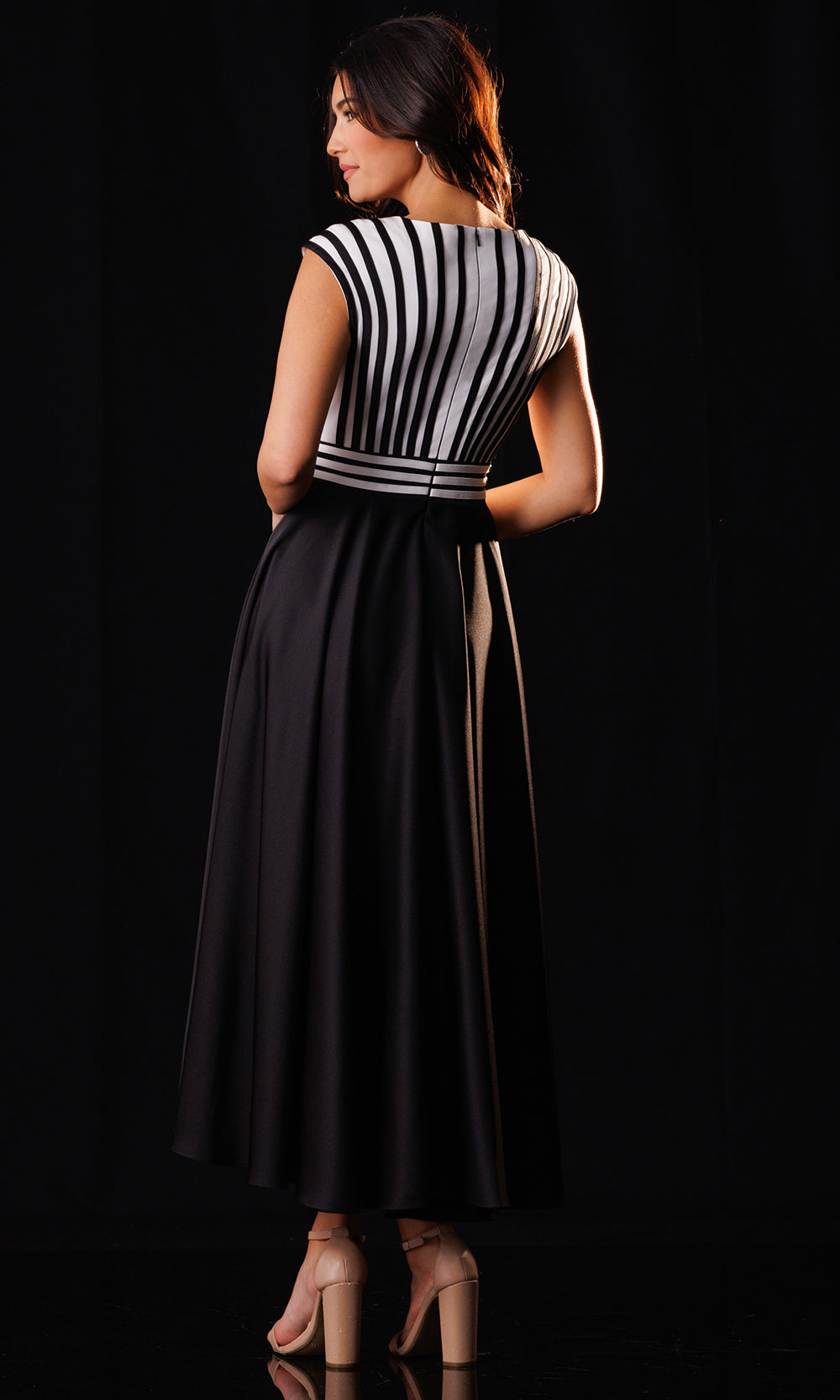Rachel Allan Bridal RB8241 - Bateau Tea Length Crepe Dress Wedding Guest in In Black Multi  