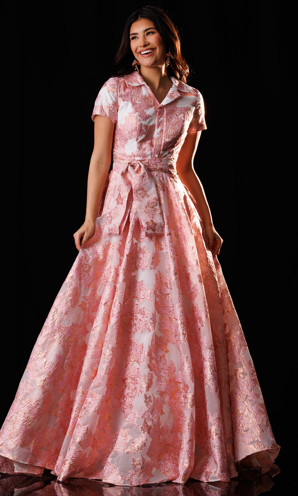 Rachel Allan Bridal RB8242 - Short Sleeve Textured A-Line Gown Mother of the Bride Dresses in Pink    