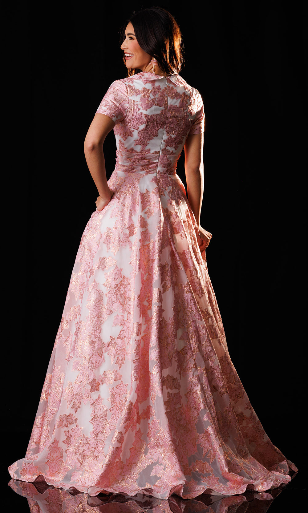 Rachel Allan Bridal RB8242 - Short Sleeve Textured A-Line Gown Mother of the Bride Dresses in Pink    