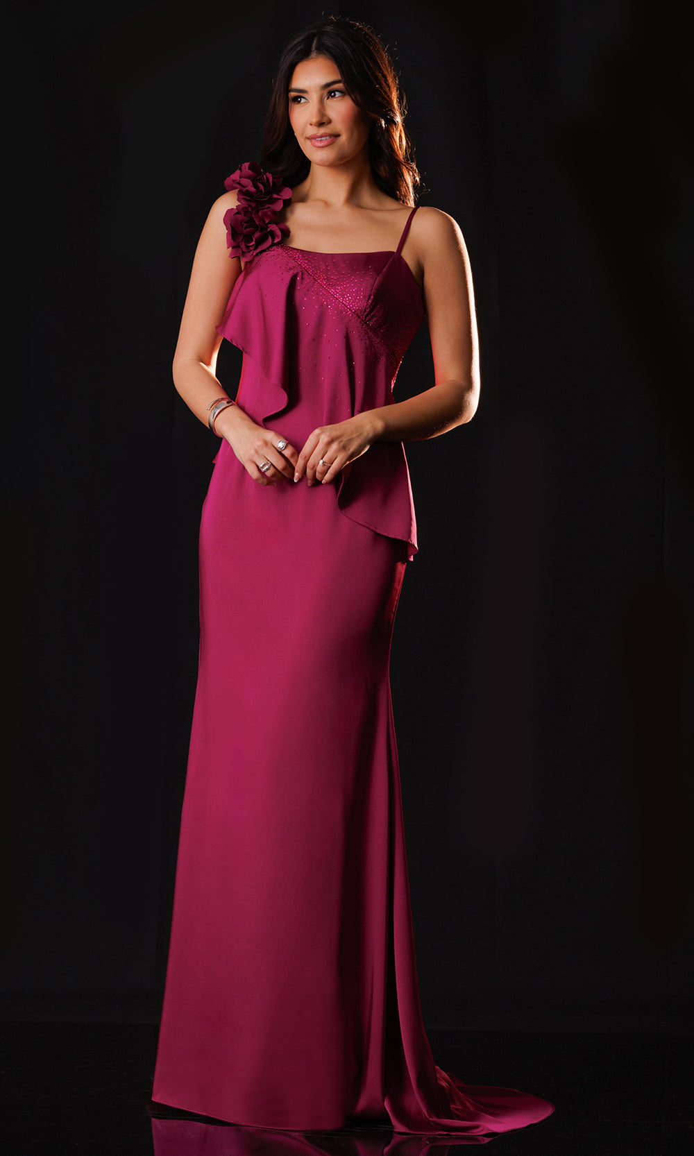 Rachel Allan Bridal RB8246 - Asymmetric Overlay Beaded Accent Long Gown Formal Gowns in Red    