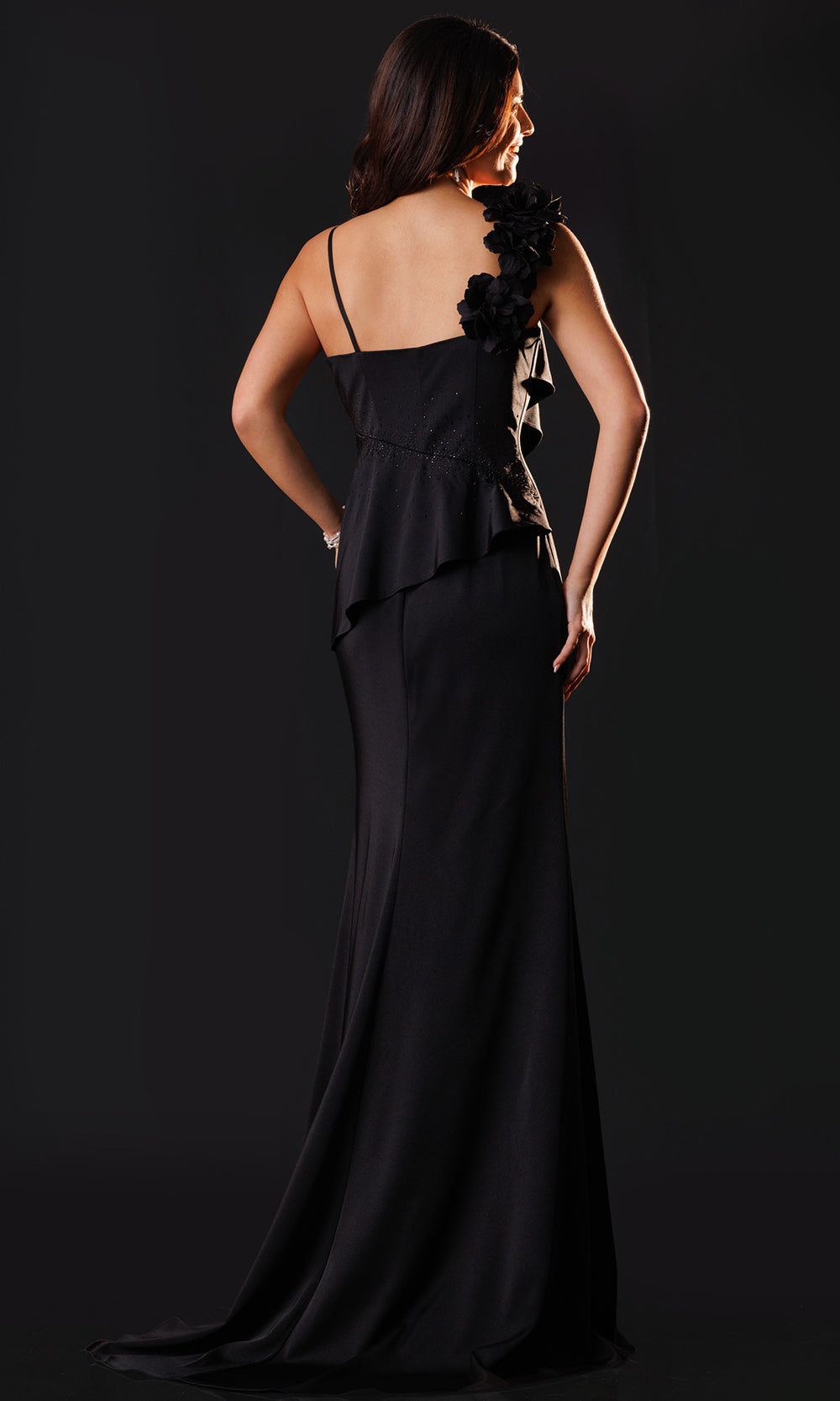 Rachel Allan Bridal RB8246 - Asymmetric Overlay Beaded Accent Long Gown Formal Gowns in Black    