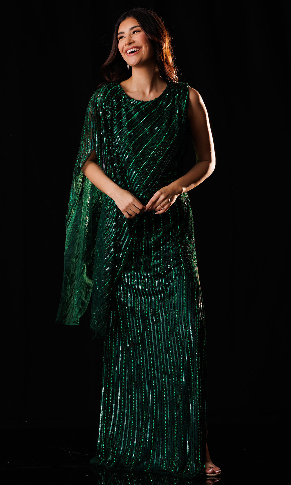 Rachel Allan Bridal RB8250 - Cape Overlay Column Long Gown Mother of the Bride Dress in Green    