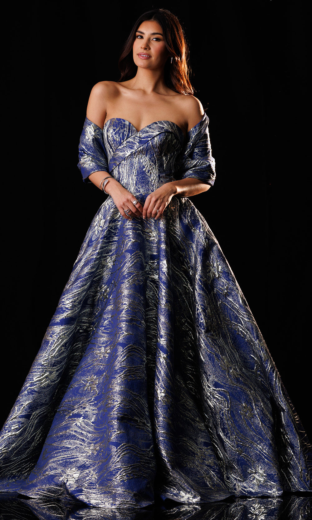 Rachel Allan Bridal RB8252 - Strapless Textured Jacquard Ballgown Ball Gowns in Blue    