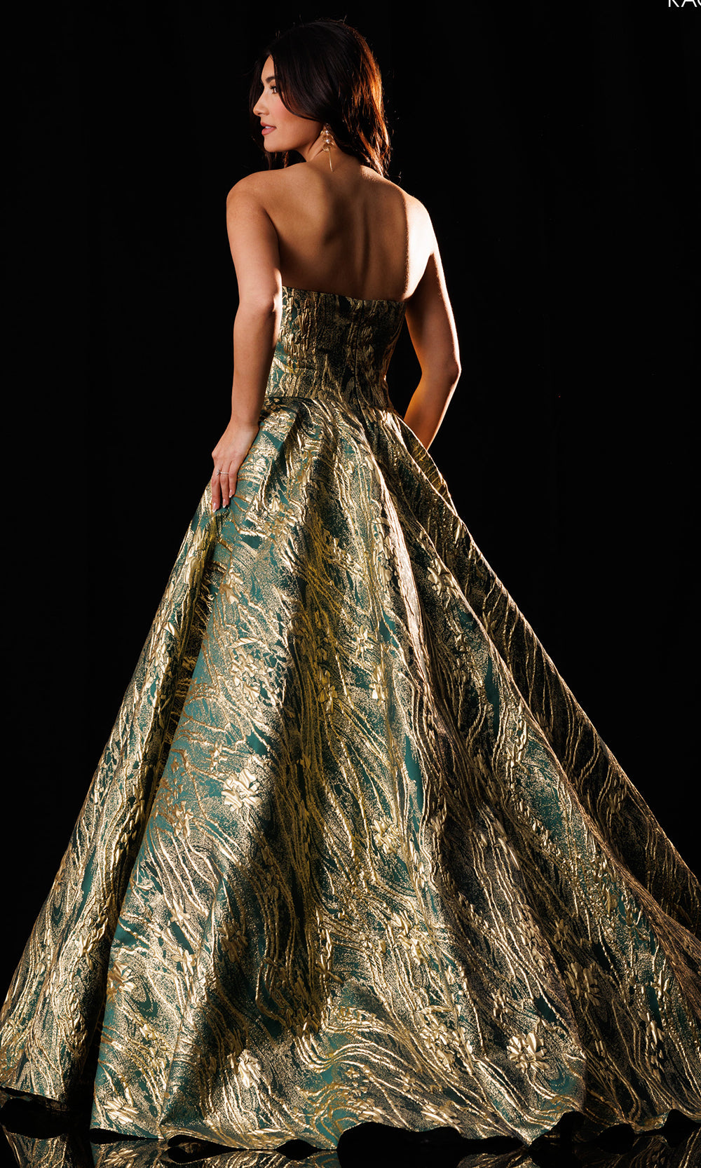 Rachel Allan Bridal RB8252 - Strapless Textured Jacquard Ballgown Ball Gowns in Green    