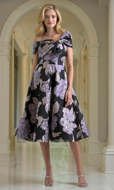 Rina di Montella RD210 - A-line Tea-Length Dress with Bow Accent Wedding Guest