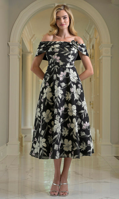 Rina di Montella RD243 - Floral Jacquard Straight Neck Dress Holiday Dresses