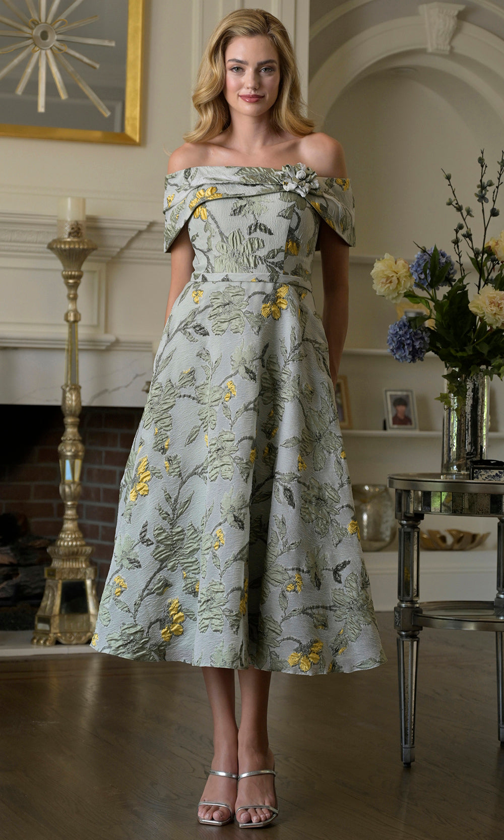 Rina di Montella RD243-1 - Off Shoulder Floral Evening Dress Holiday Dresses