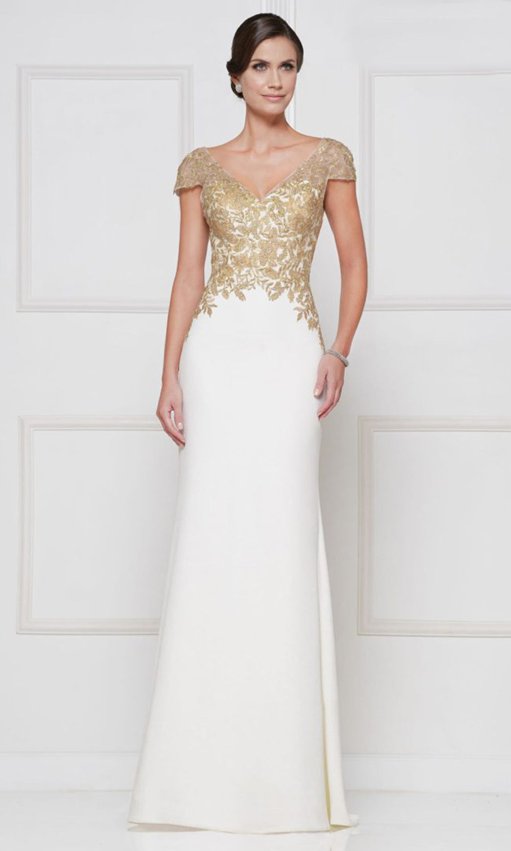 Rina di Montella RD2652-1 - Cap Sleeve Embroidered Bodice Crepe Dress Mother of the Bride Dresses