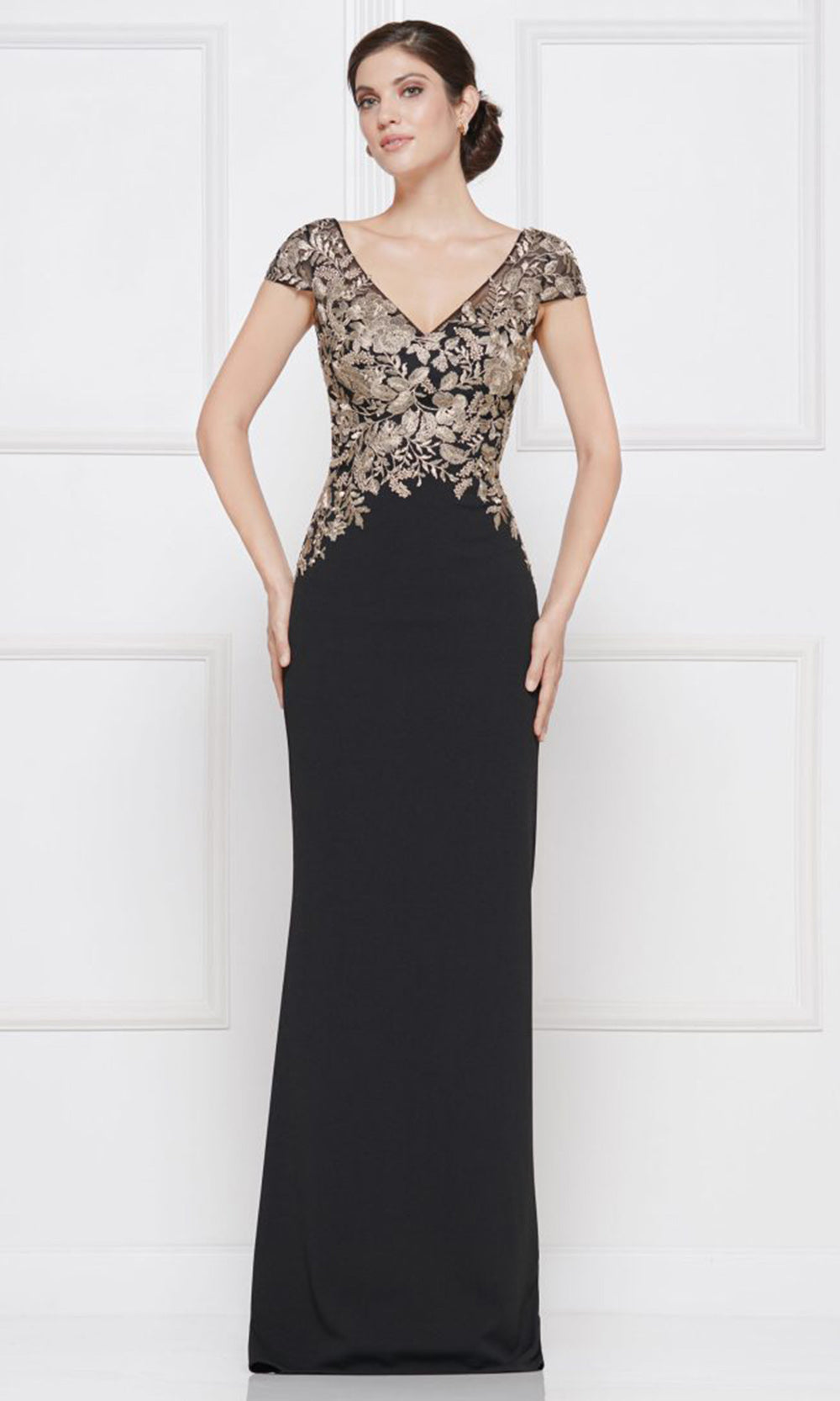Rina di Montella RD2652-1 - Cap Sleeve Embroidered Bodice Crepe Dress Mother of the Bride Dresses