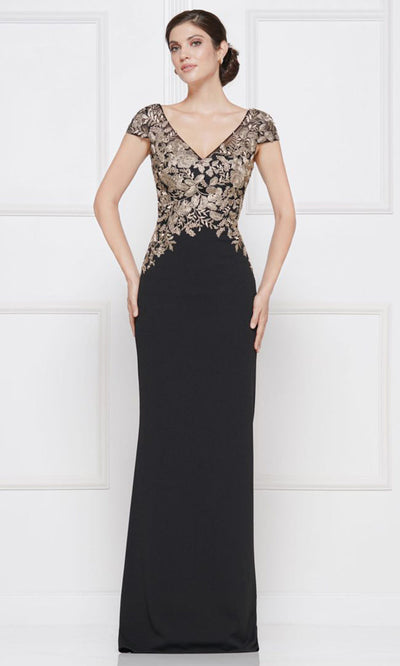Rina di Montella RD2652-1 - Cap Sleeve Embroidered Bodice Crepe Dress Mother of the Bride Dresses