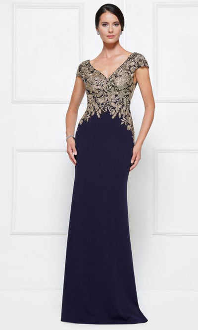 Rina di Montella RD2652-1 - Cap Sleeve Embroidered Bodice Crepe Dress Mother of the Bride Dresses