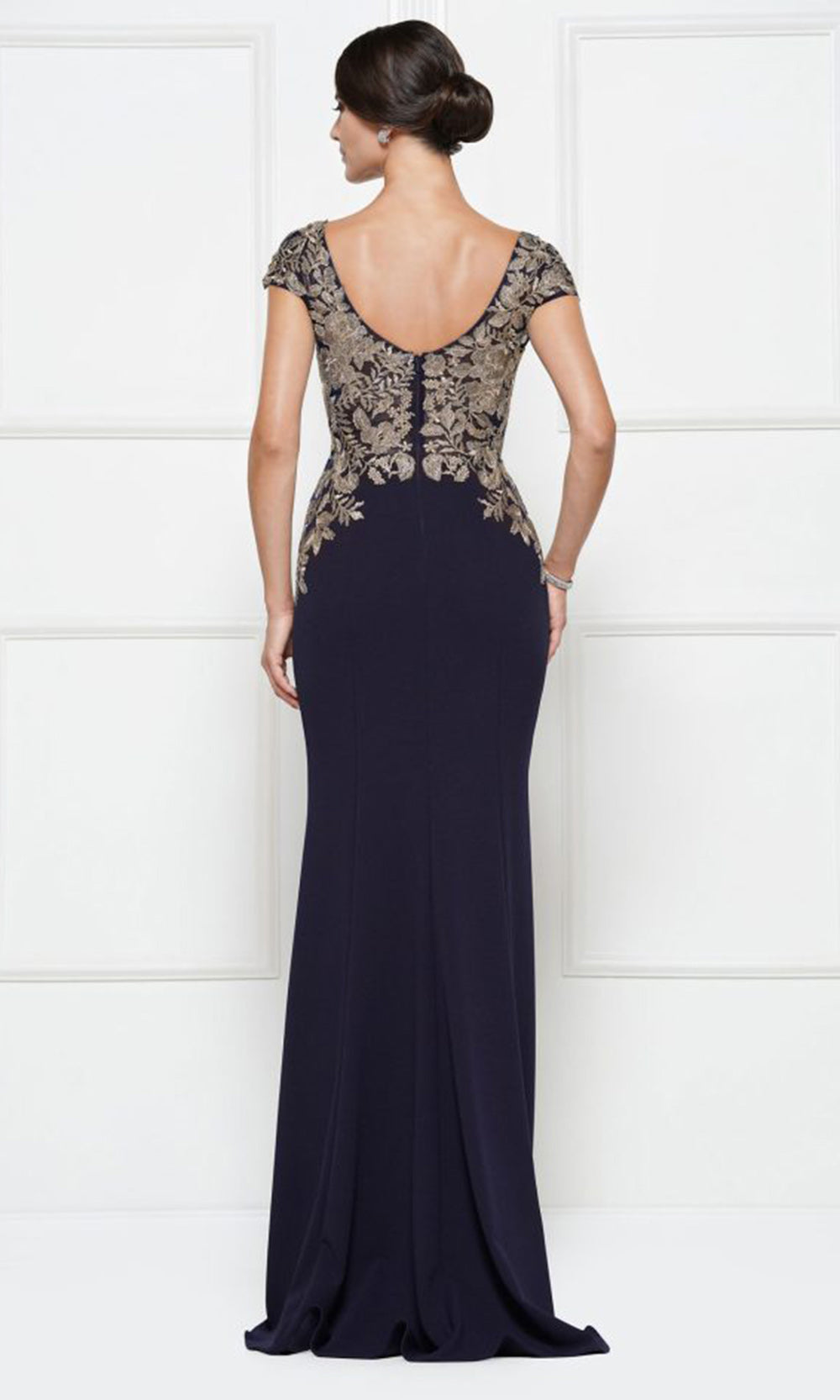 Rina di Montella RD2652-1 - Cap Sleeve Embroidered Bodice Crepe Dress Mother of the Bride Dresses