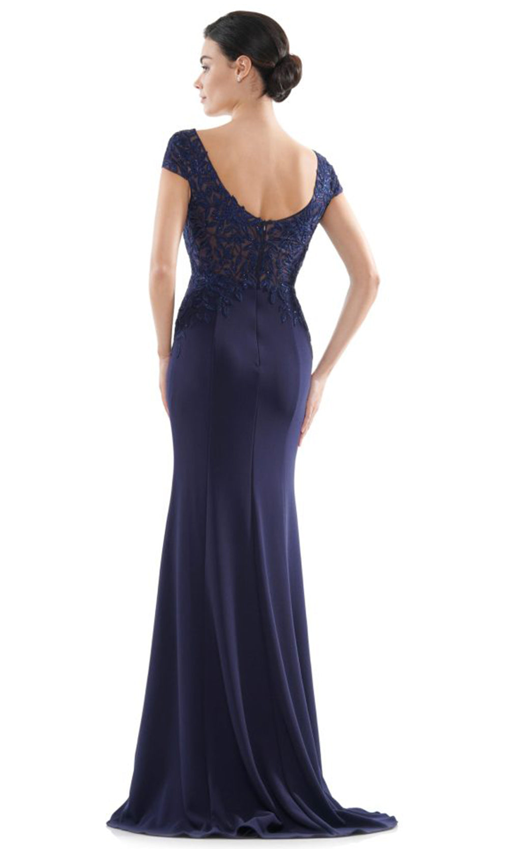 Rina di Montella RD2718-1 - V-Neck Faille Dress with Lace Detail Mother of the Bride Dresses