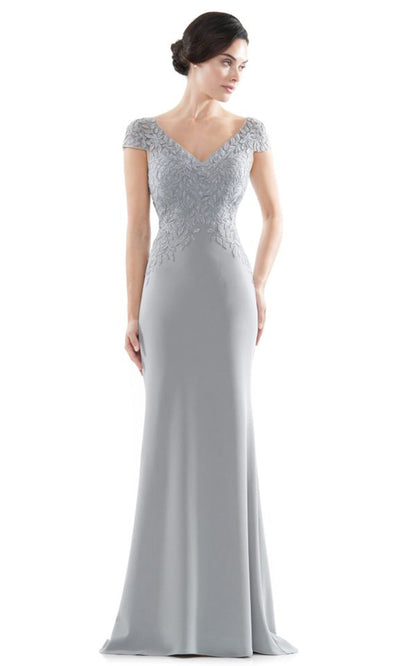 Rina di Montella RD2718-1 - V-Neck Faille Dress with Lace Detail Mother of the Bride Dresses