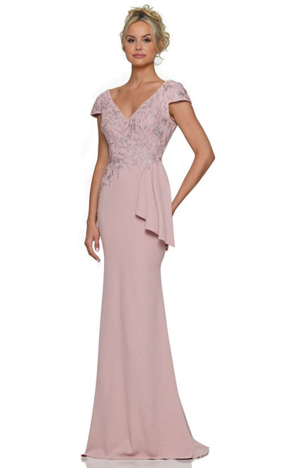 Rina di Montella RD2960-1 - Peplum Detail Cap Sleeve Long Dress Formal Gowns