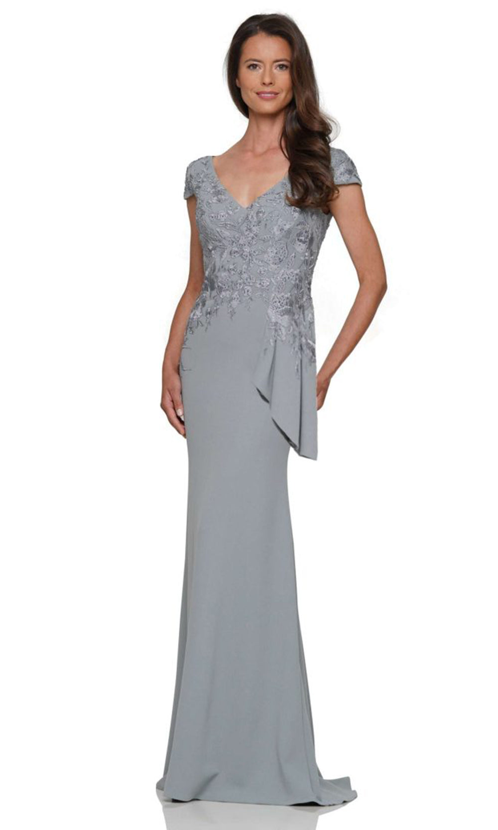 Rina di Montella RD2960-1 - Peplum Detail Cap Sleeve Long Dress Formal Gowns
