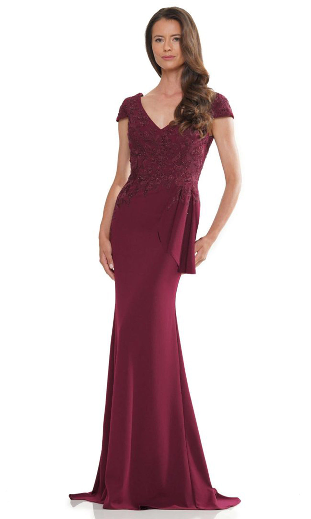 Rina di Montella RD2960-1 - Peplum Detail Cap Sleeve Long Dress Formal Gowns