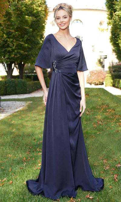 Rina di Montella RD2974-1 - Surplice V-Neck Side Draped Gown Mother of the Bride Dresses