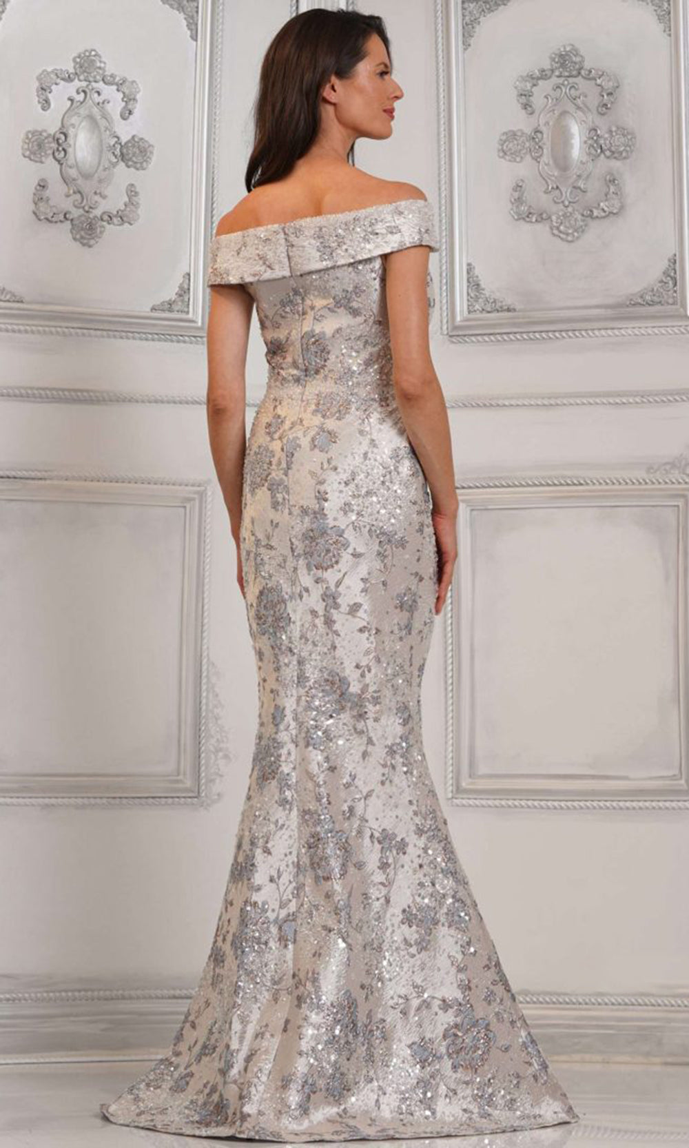 Rina di Montella RD3106-1 - Bow Neckline Sheath Jacquard Gown Mother of the Bride Dresses