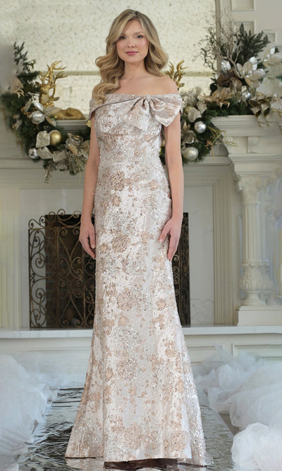Rina di Montella RD3106-1 - Bow Neckline Sheath Jacquard Gown Mother of the Bride Dresses