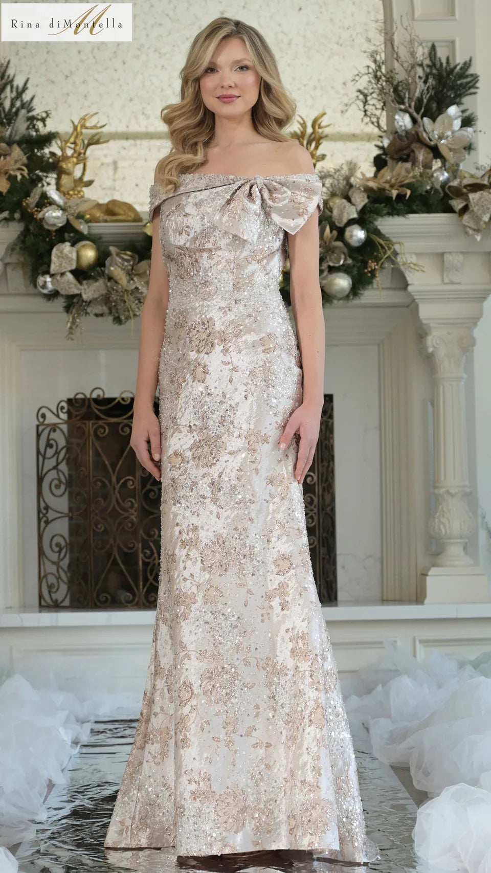 Rina di Montella RD3106 - Bow Accent Off Shoulder Gown