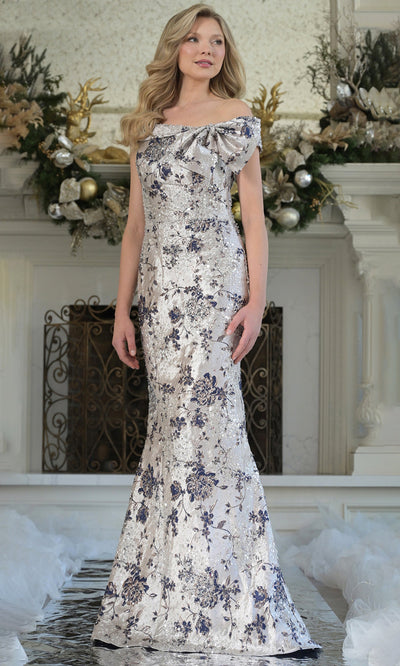 Rina di Montella RD3106-1 - Bow Neckline Sheath Jacquard Gown Mother of the Bride Dresses